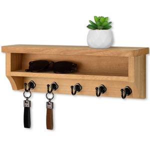 lot 4713 image: Nekon Key Holder Wall Mount, Wall Organizer Shelf with 5 Key Hooks, Room Decor for Home and Apartment Essentials, Wood