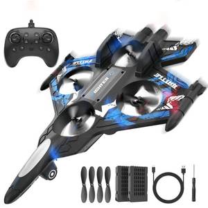 lot 4716 image: BEZGAR RC Plane  2.4GHZ Remote Control Airplane, Mini Stunt Plane Helicopter, 360° Flip Fighter Jet Toy with Colorful LED Navigation Lights Blue, Toys for ages 8-13