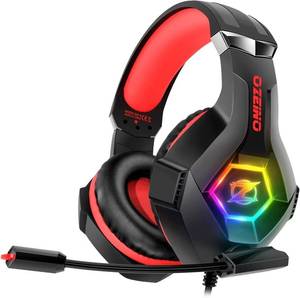lot 4732 image: Ozeino Gaming Headset for PC, Ps4, Ps5, Xbox Headset with 7.1 Surround Sound, Gaming Headphones with Noise Cancelling Mic RGB Light Over Ear Headphones for Xbox Series XS, Switch -Red