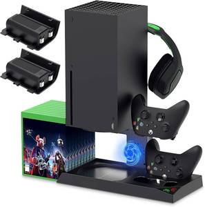 lot 4738 image: YUANHOT Vertical Cooling Stand Charging Station for Xbox Series X Console & Controller, Fan Cooling System for Xbox Series X Accessories with 1400mAh Rechargeable Battery, Headset Holder, Disc Storage