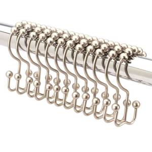 lot 4755 image: 2lbDepot Double Sided Shower Curtain Hooks, Decorative Brushed Nickel Shower Curtain Hooks Rust Proof, Premium Stainless Steel Metal Hooks, Easy Glide Rollers, Set of 12 Curtain Rod Rings