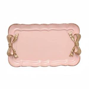 lot 4765 image: Gisela Adorable Bow-knot Trinket Dish Resin Jewelry Tray Perfect for Holding Small Jewelries, Necklaces, Earrings, Bracelets Decorative Plate (Pink Rectangle)
