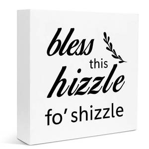 lot 4769 image: Bless This Hizzle Wooden Sign Desk Decor, Inspirational Wood Block Sign for Farmhouse Home Dining Room Living Room Shelf Table Decor