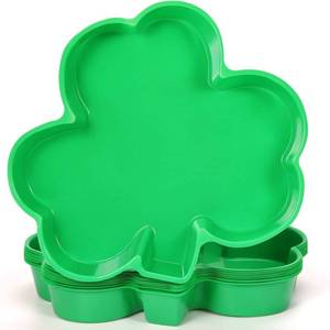 lot 4780 image: Cunhill 24 Pieces Plastic Shamrock Serving Platters St Patricks Day Trays Green Plates Cookie Candy Dish Bowl for Irish Party Supplies