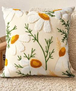 lot 4781 image: Kokaaee Embroidered Throw Pillow Cover - 18x18 Decorative Pillow Cover with Zipper Aesthetic Cute Design Boho Spring Summer Cozy Throw Pillowcase for Living Room Couch Sofa Bed, White Daisy
