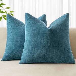 lot 4802 image: MIULEE Pack of 2 Decorative Throw Pillow Covers Soft Chenille Throw Pillows Solid Textured Cushion Covers for Couch Sofa Bedroom Living Room 18x18 Inch, Teal Blue