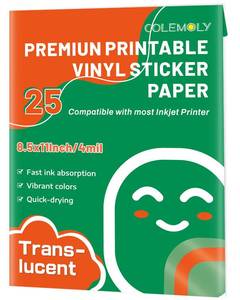 lot 4813 image: Colemoly Printable Vinyl Translucent Sticker Paper for Inkjet Printer 25 Sheets Waterproof Decal Dries Quickly Tear Resistant Self-Adhesive Frosty Clear Labels Vivid Colors 8.5x11 for Laser,Craft