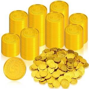 lot 4814 image: Hanaive 600 Pcs Pirate Gold Coins Plastic Treasure Play Toy Coins Fake St. Patricks Doubloon for Pirate Party Favors Supplies Treasure Hunt Game Teachers Classroom Reward