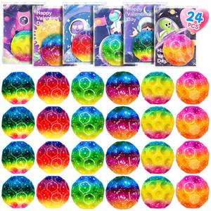 lot 4818 image: 24 Pcs Valentines Day Gift Moon Bouncy Balls Bulk with Cards Multicolored Stress Space Balls Party Favors School Classroom Exchanges Goodie Bags Outdoor Sport Toys for Toddlers Boys Girls Kids Teens