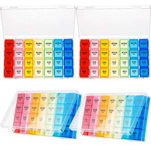 lot 4819 image: Hsei 4 Pack Pill Organizer Monthly XL Large Weekly Pill Organizer 4 Times a Day Box 7 Day Moisture Proof 4 Weeks Case Large(10.2 x 5.5 x 1.4 Inch)
