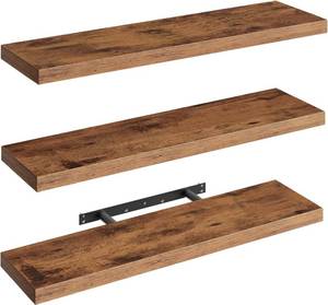 lot 142040 image: Floating Shelves for Wall, 1.5 Thick Wall Shelf Set of 3 with Invisible Brackets, L31.5 x W7.9 Hanging Shelves Farmhouse Home Decor for Bathroom, Living Room, Bedroom, Rustic Brown 8301BJP3BF