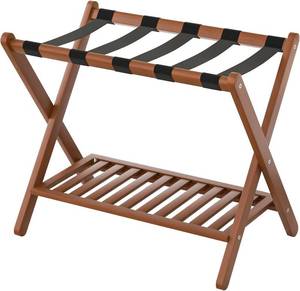 lot 142062 image: Luggage Racks Suitcase Stand Foldable With Storage Shelf For Guest Room Hotel Essentials Solid Bamboo Heavy-Duty Item Holder Chestnut Brown
