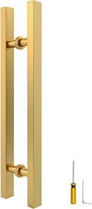 lot 142086 image: Titanium Gold Square Barn Door Handles 12161824364859, Pull Push Long French Door Handle Double Sided, Large Front Exterior Shower Door Pull Handles