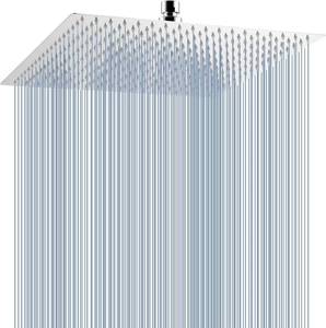 lot 142087 image: Voolan Oversize Rain Shower Head - High Flow Square Rainfall Showerhead - Waterfall Full Body Coverage - Universal Ceiling or Wall Mount (16 Inch, Chrome)