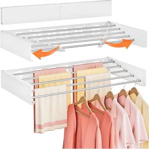 lot 241974 image: Wall Mounted Clothes Drying Rack Folding Indoor, Foldable Laundry Drying Rack Collapsible,Invisible, Space Saving, Retractable Towel Drying Rack, with Wall Template(5 Drying Rods, White 32)