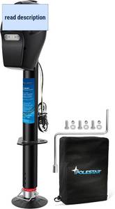 lot 142070 image: Retails for $181 POLESTAR Electric Trailer Jack, 5000lbs Electric Power A-Frame Tongue Jack with Waterproof Protective Cover & LED Light for Travel Trailer Camper, RV, 12V DC with Hard Wiring, 9-27 Lift