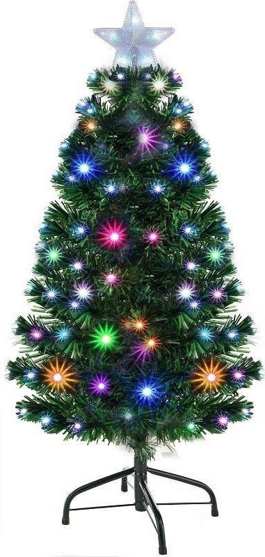 lot 171161 image: Prelit 5 Foot Artificial Christmas Tree, Metal Stand with Multi Function Changing LED Multi Colored Lights, 120 Full Tips, and Star Tree Pine Xmas Tree