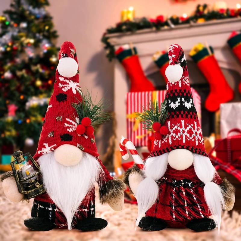 lot 171166 image: 2 Pcs Small Christmas Gnomes Plush Elf Decorations,Handmade Scandinavian Tomte, Christmas Gnomes Clearance, Doll Gnome Decorations, Holiday Presents, Interior Home Decoration