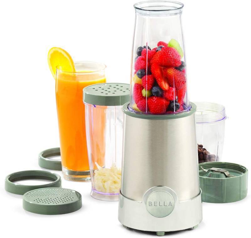 lot 371157 image: BELLA (13330) Personal Size Rocket Blender, Perfect for Smoothies & Healthy Drinks, Grinding, Chopping & Food Prep, 12 Piece Set, Stainless SteelChrome