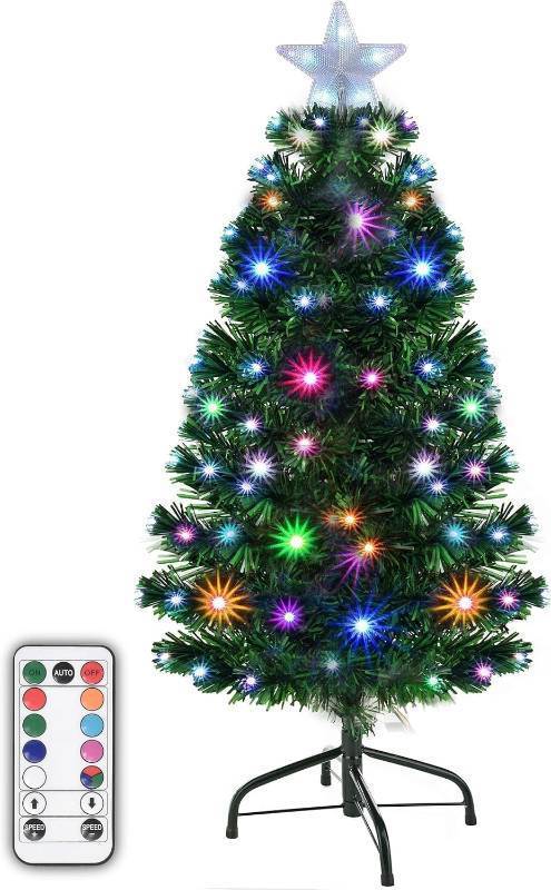 lot 371171 image: Prelit 5 Foot Artificial Christmas Tree, Metal Stand with Multi Function Changing LED Multi Colored Lights, 120 Full Tips, and Star Tree Pine Xmas Tree with Remote