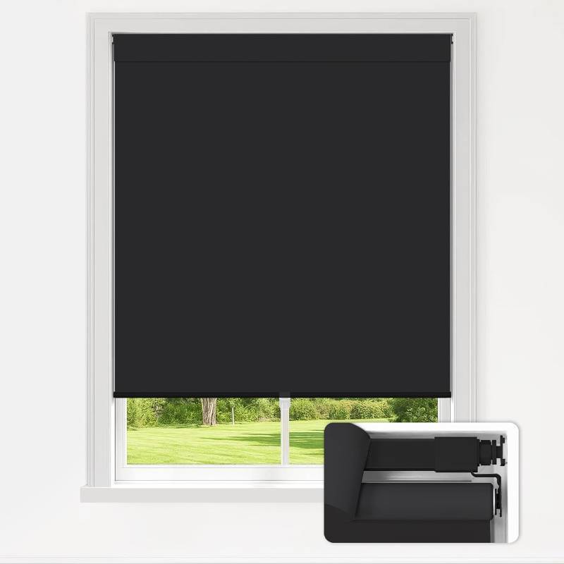 lot 471266 image: LazBlinds No Drill Blinds for Indoor Windows, Blackout Roller Shades, Cordless Window Blackout Blinds, Thermal Insulated Fabric UV Protection for Home and Office, 20 W x 72 H, Black