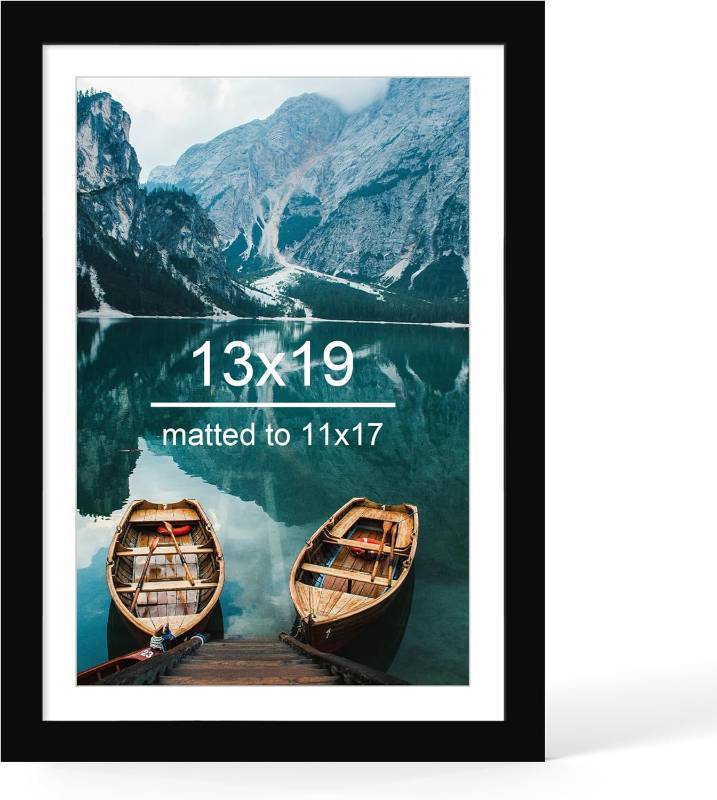 lot 471278 image: 13x19 Picture Frame, Black Wood Style - Display Posters 11 x 17 with Mat or 13x19 without Mat, Wall Mounting Horizontal and Vertical, 1 Pack