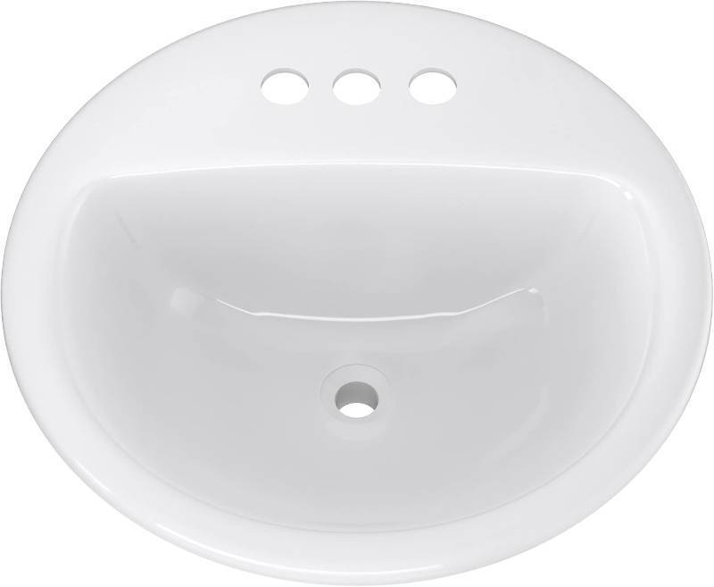 lot 471280 image: PROFLO PF194RWH PROFLO PF194R Rockaway 19 Circular Vitreous China Drop In Bathroom Sink with Overflow and 3 Faucet Holes at 4 Centers
