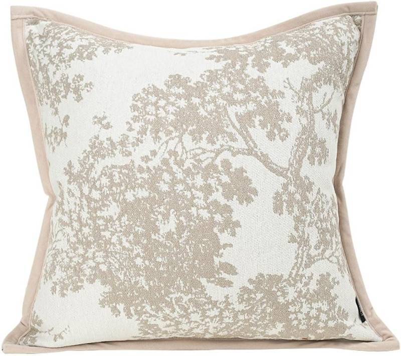 lot 471308 image: 18x18 inches Throw Pillow Cushion Covers - White Beige Embroidery Pine Tree Luxury Modern Style Couch Sofa Pillow Cover for Living Room Bedroom