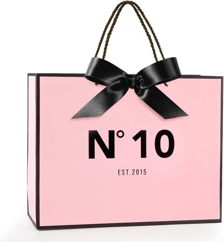 lot 101459 image: Yiran Birthday Gift Bag with Handles and Ribbon for Gift Wrapping, Pink and Black Large Handbag Paper Gift Bags, 10 Year Old Gilrs Birthday Party Decorations