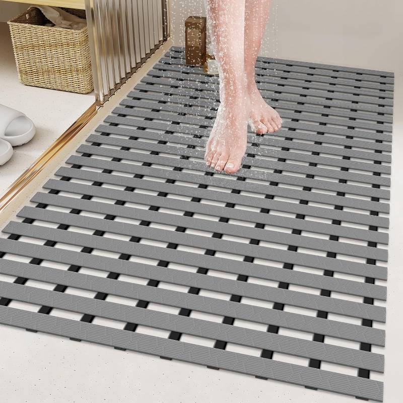 lot 101461 image: Yolife Large Shower Mat,35.4   24 Inch Shower Floor Mat Without Sution Ups,Soft PVC Non Slip Shower mats for Inside Shower,Heavy Duty Bathroom Mat,Quick Drain&Easy to Dry