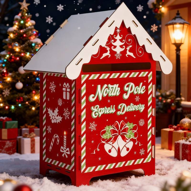 lot 101477 image: 13.8 x 9 x 7 Inch Christmas Mailbox Letters to Santa Claus Wooden Red North Pole Delivery Mailbox Retro Outdoor Delivery Postbox for Home Classroom Gift Wish List Mantel Entryway Decorations