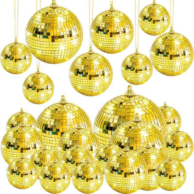 lot 301360 image: Gold Disco Ball Decor,Hanging Disco Balls Gold Ornaments for Christmas Tree,Golden Mini Balls for Disco Theme Birthday Party Home Decorations