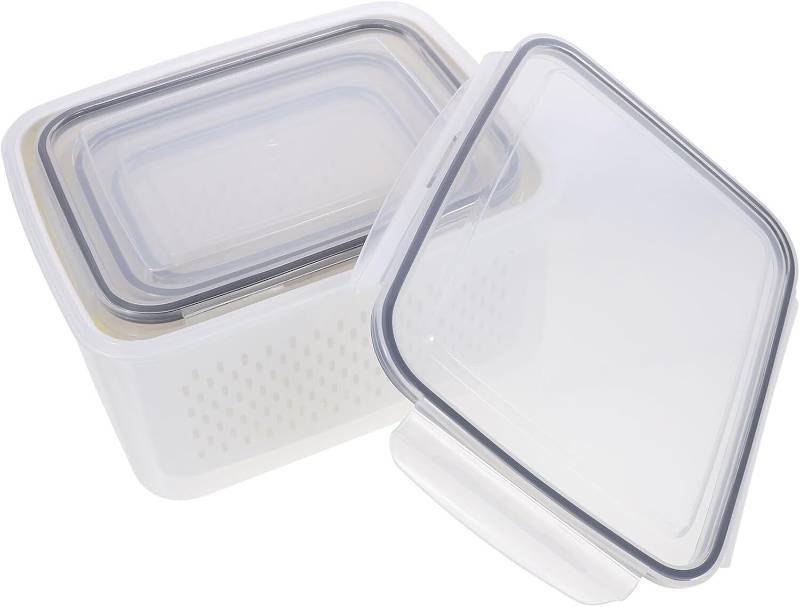 lot 301370 image: Multi-size Food Storage Container Set for Refrigerator, Airtight Fruit and Vegetable Containers with Ventilated Double-layer Design, Plastic, Portable for Outdoor Picnic