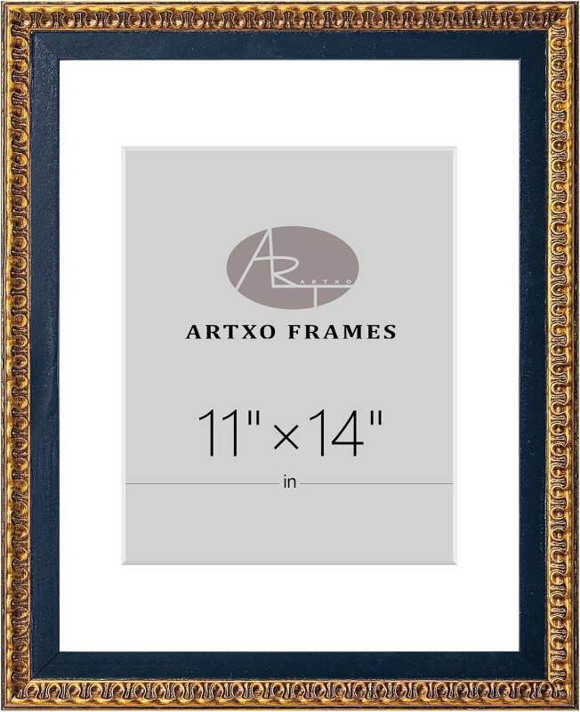 lot 401263 image: ArtXO Elegant Picture Frame with Removable White Mat for Family Photos, Vintage GoldBlack Wood Frame Home Decor 48