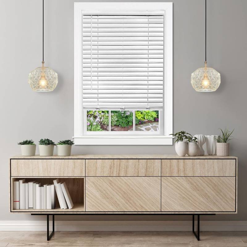 lot 401271 image: Cordless Room Darkening Venetian Blind - 30 Inch Width, 64 Inch Length, 2 Vinyl Slat Size - White - GII Luna Light Filtering Horizontal Mini Windows Blinds for Interior by Achim Home Decor