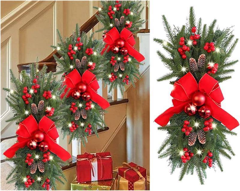 lot 401272 image: Christmas Swag,Prelit Stairs Christmas Garland,The Cordless Prelit Stairway Swag Trim,Christmas Wreaths for Front Door,Christmas Swags for Decorating Outdoor Home Decor