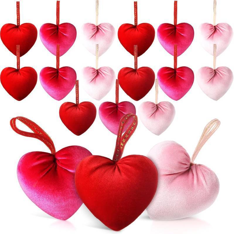 lot 401284 image: 18 Pcs Valentines Day Hanging Heart Ornaments Handmade Heart Shaped Velvet Gifts 4.3 Inches Hanging Valentine Tree Ornaments for Wedding Anniversary Party Decorations(Red, Pink, Rose Red)