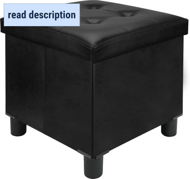 lot 401286 image: 18 Inches Cube Storage Ottoman, Faux Leather Collapsible Square Folding Ottoman Furniture with Storage for Living Room Bedroom, Foot Rest Foot Stool with Legs, Black 18x18x18 Inches