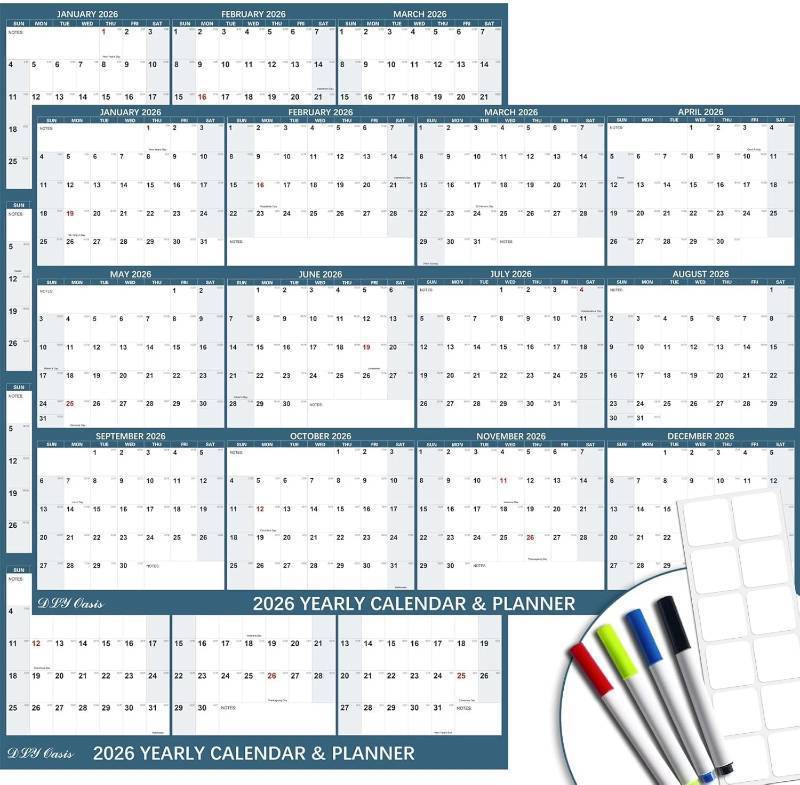 lot 401296 image: 32 x 48 2026 Wall Calendar, Large Rolled Wet & Dry Erase Wall Calendar 12 Month, Yearly Laminated Wall Calendars, Reversible Annual Planner, HorizontalVertical, with Julian Dates