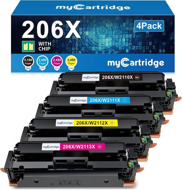 lot 111536 image: 206X Toner Cartridges 4 Pack High Yield (with Chip) Compatible Replacement for HP 206X 206A for Color LaserJet Pro MFP M283fdw M283cdw M283fdn M282nw Pro M255dw M255nw M283 M255 Printer W2110X W2110A