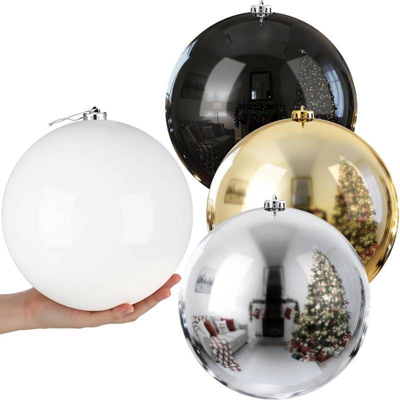 lot 111568 image: Zubebe 4 Pcs Extra Large Christmas Ball Ornaments 8 (200 Mm) Giant Oversized Commercial Grade Plastic Balls Xmas Hanging for Outdoor Indoor Holiday Decor(Black, White, Gold, Silver)