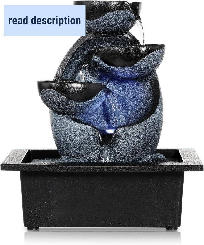 lot 111576 image: WICHEMI Tabletop Water Fountain Water Fountains Indoor Waterfall Fountain with LED Light Water Feature Indoor Zen Meditation Desktop Fountains for Home and Office Indoor Spaces Decor