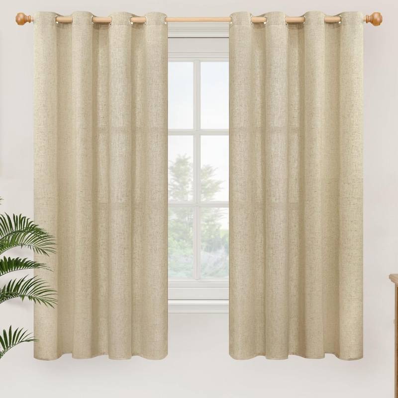 lot 311286 image: YoungsTex Grommet Linen Curtains 63 Inch Length 2 Panels for Living Room, Burlap Light Filtering Drapes No See Through for Bedroom Farmhouse, 52 X 63 Inch