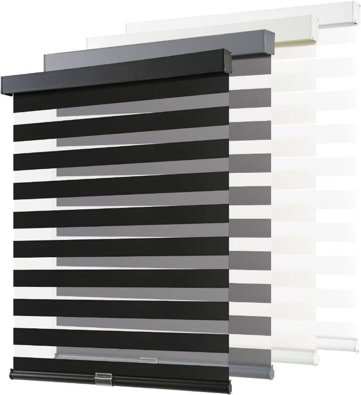 lot 411225 image: AOSKY Cordless Zebra Blinds for Windows Pull Down Roller Window Shades Dual Layer Light Filtering Privacy for Day and Night, Free-Stop Door Shades for Home Easy to Install (43 W X 72 H, Black)