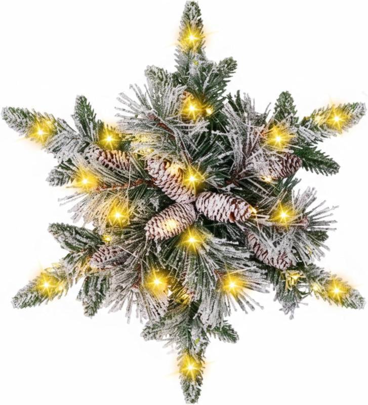 lot 411236 image: Giegxin 2 Pack 20 Lighted Christmas Wreaths for Front Door, Pre-Lit Snowy Star Wreaths with Pine Cones & Warm White LED Lights, Snowflake Wreath for Outdoor Indoor Xmas Home Decor