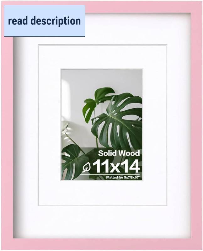 lot 411267 image: Egofine 11x14 Picture Frame with Plexiglass, Display Pictures 5x78x10 with Mat or 11x14 Without Mat for Tabletop and Wall Mounting, Pink
