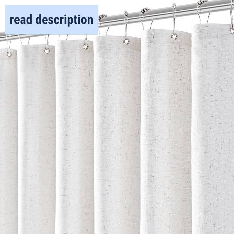 lot 411273 image: Extra Long White Linen Shower Curtains 84 Inches Long for Patio Sliding Glass Door Cream Ivory 72 Inch Wide Bath Curtain with Hooks Rings Neutral Natural Semi Sheer 72x84 Curtain for bathroom
