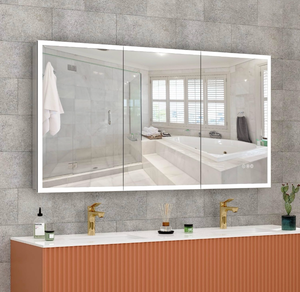 Medicine Cabinet with Lights, Bathroom LED Mirror Cabinet with Storage, Anti-Fog & 3 Color Lights, Recessed or Wall Mounted (60X32 in) - Retail: $1,069
