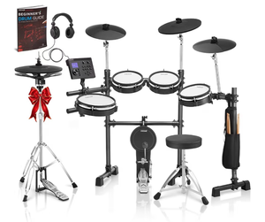 lot 16337 image: AKLOT Expanded-Size Electric Drum Set 12 Two-Piece Standalone Hi-Hat, Independent Kick Drum and 10 Dual-Zone Snare, 12 Triple-Zone Ride Cymbal, All Mesh Heads, 460 Sounds, USB MIDI (B-CORE541) - Retail $499