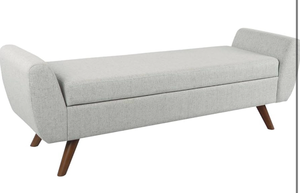 lot 16338 image: HomePop Modern Storage Bench with Wood Legs Homepop Home D�corBench with Storage for Living Room & Bedroom - Light Gray Woven - Retail $295